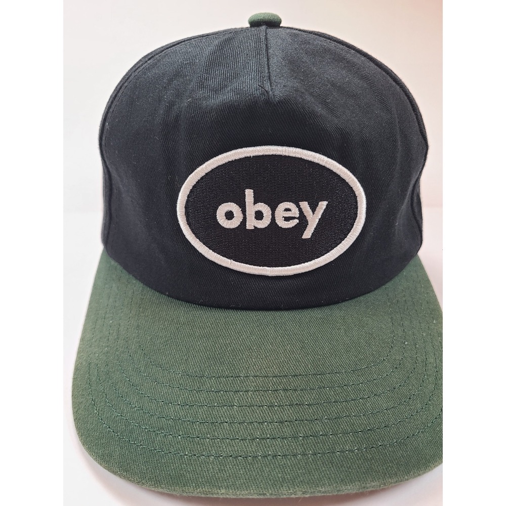 OBEY‎ Black Green Snapback Hat Baseball Cap Adjustable Unisex Cotton